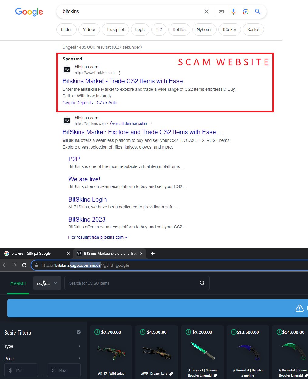 BitSkins.com 2.0 on X: ⚠️ Unfortunately, the @Google @GoogleAds scam is  back. ⚠️ A phishing link collecting your Steam API allows scammers to copy  your future trades with BitSkins/other people and send
