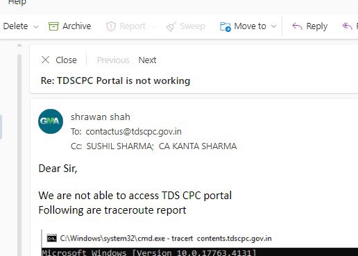 Grandmarkca's tweet photo. @IncomeTaxIndia @nsitharamanoffc We have shared screenshots &amp; traceroute report on above mentioned email. Still waiting for the solution. https://t.co/bTZiDmUgPF