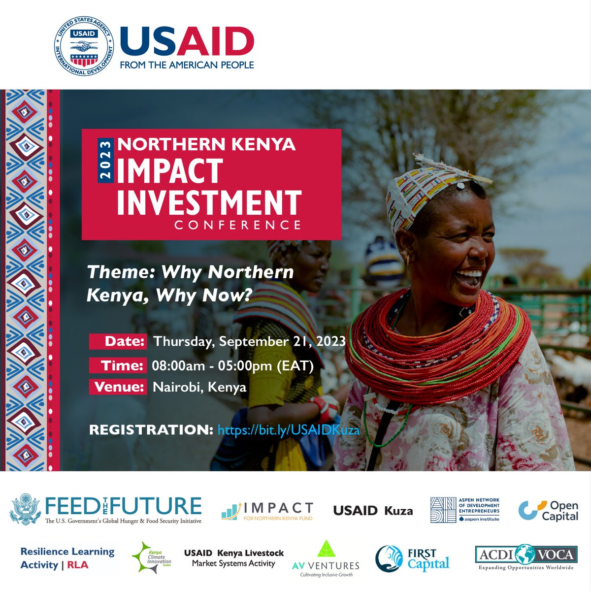 Ready to make a real impact? Register for the Northern Kenya Impact Investment Conference 2023 on Sept 21 in Nrb. Explore #investment opportunities, connect with stakeholders, and drive sustainable development. Register now: bit.ly/USAIDKuza #NKImpactInvestment2023