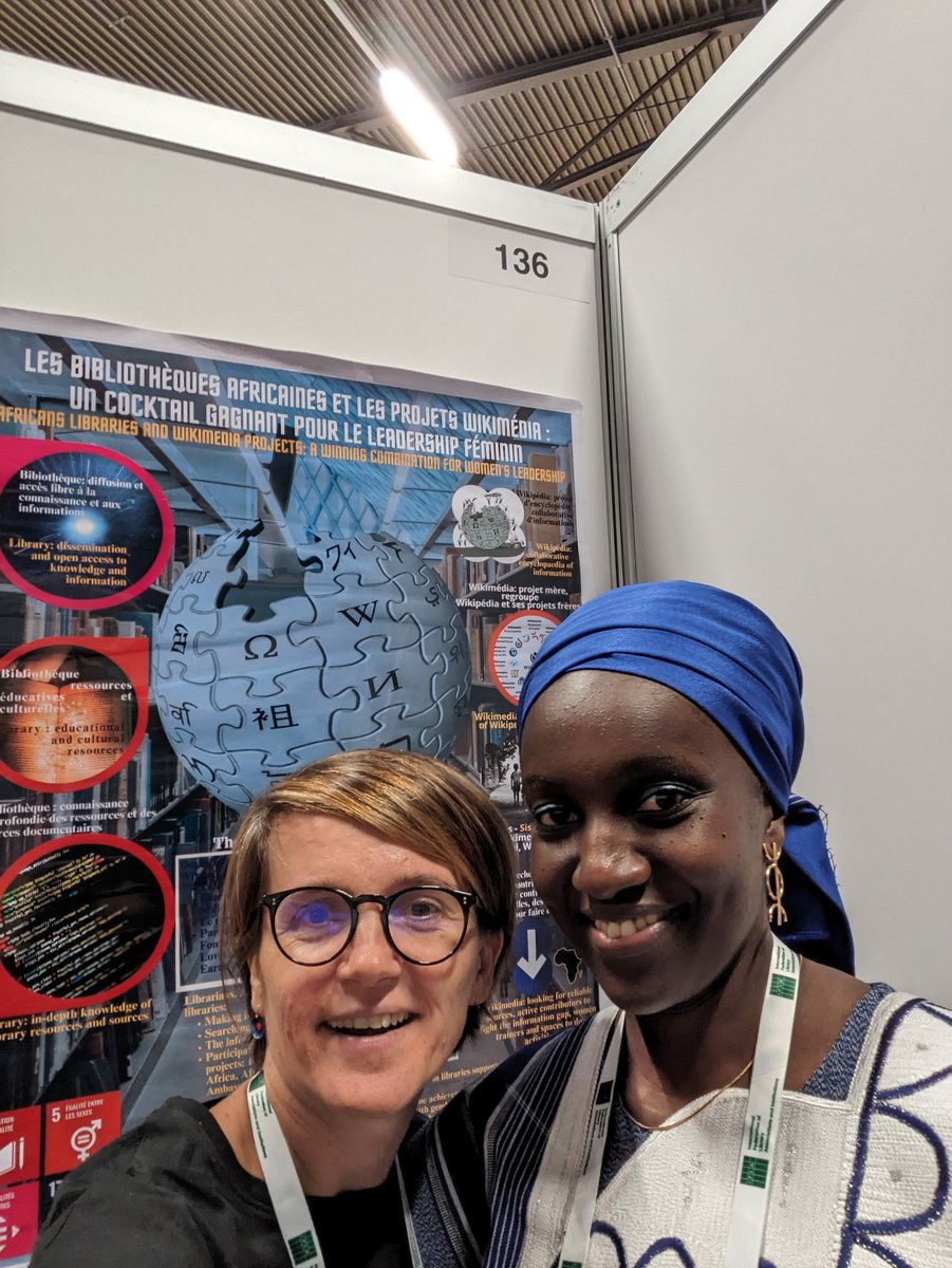 klaula's tweet photo. With Fatima Oury Sow Gueye librarian and wikimedian from Senegal at #WLIC2023 Come to meet her and get inspired about the power of librarians that edit @Wikipedia ! @librarianssisters https://t.co/KWIxeCtGut