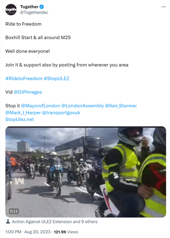 <a href="/Otto_English/">Otto English</a> I was a bit confused about this bunch, protesting the ULEZ expansion by doing a motorbike ride from Boxhill around the M25, when neither Boxhill nor the M25 are in the expanded zone....🤔
