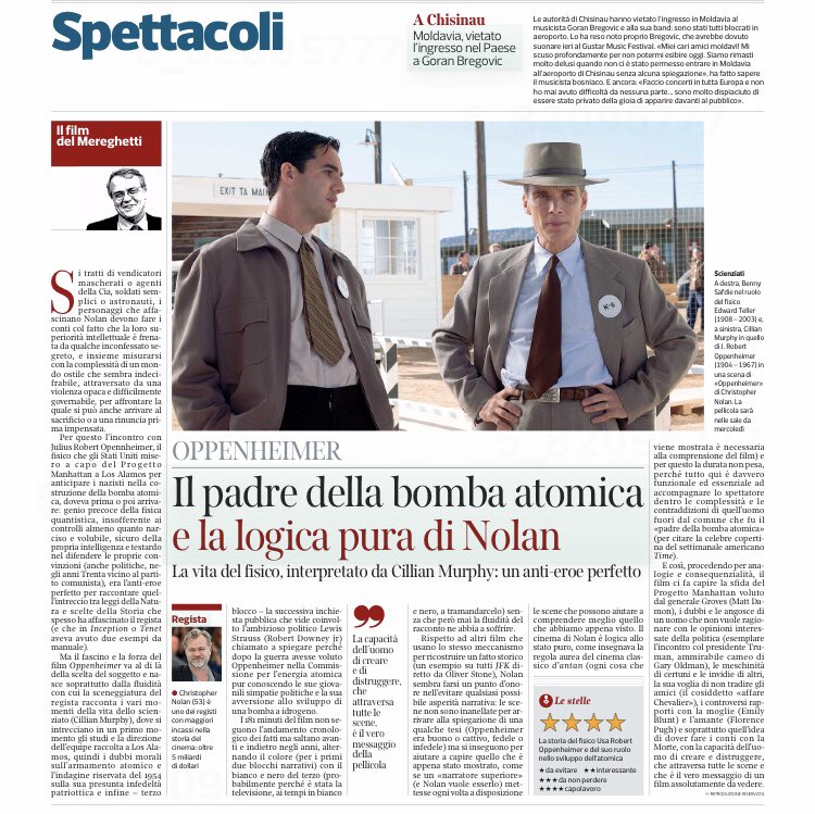 CleliaMussari's tweet photo. Idem. Per chi si prepara ad andare a vedere domani #Oppenheimer (181 min.) #Mereghetti @Corriere https://t.co/HN3vvLASgU