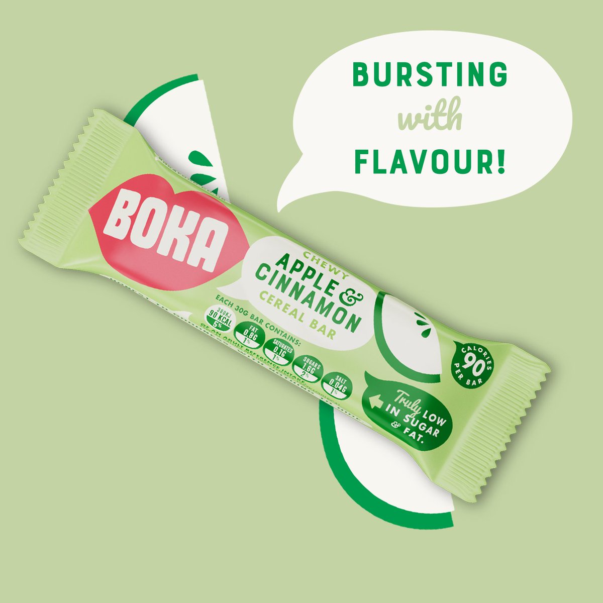 BOKA #AppleCinnamon is bursting with flavour - Get the taste of Apple #Crumble in a bar with under 2 grams of #sugar! 😋