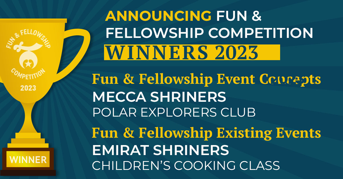 shriners's tweet photo. Congratulations to our Fun & Fellowship Competition winners:
Mecca Shriners for Polar Explorers Club
Emirat Shriners for Children's Cooking Class
🏆#First2Fun #Shriners #Award https://t.co/EirUS5RP0h