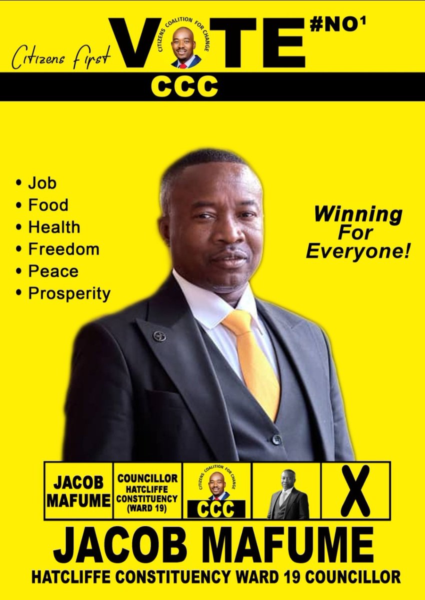TafadzwaLi's tweet photo. Hatclief wooooyeeeee .....  His success stories are not questionable so let's come out in our numbers and vote with confidence... 🇿🇼

Harare is safe and so is Hatclief ...... 
Munhu wese rindira vote yako tatosvika 
We are safe as a constituency. 
Viva @JMafume 💛💛💛 https://t.co/ehpRzdOWaw