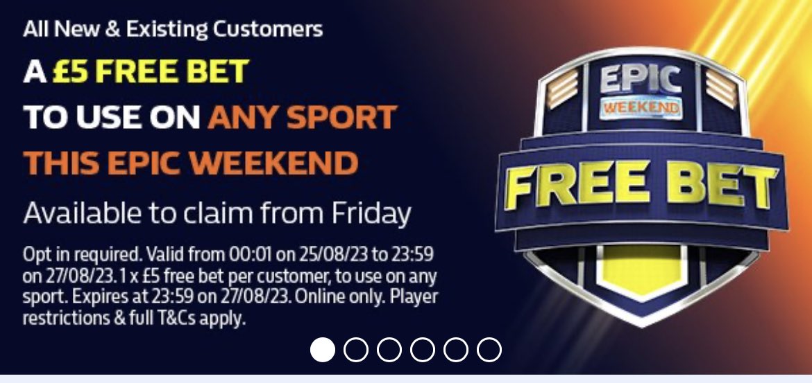 thetipsguide's tweet photo. COMPLETELY FREE £5 BET FOR NEW &amp; EXISTING ELIGIBLE CUSTOMERS 🙌🏼

Here 👉🏼 https://t.co/PFwnVjIoRT

Opt in required, claim from Friday! 🔥

Plus new customers can bet £10 at odds of 1/2 or higher &amp; get 3 x £10 free bets!

18+ gambleresponsibly #ad ts &amp; cs apply https://t.co/pmUkFkhczG