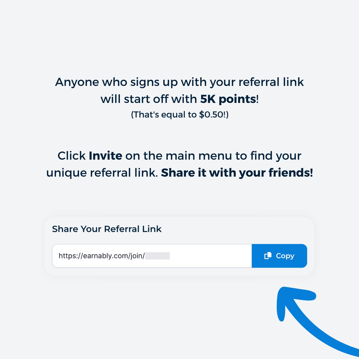 Earnably's tweet photo. Our referral scheme just got even better. 😎

➡️ When your referral earns their first 30,000 points, you'll pocket 30,000 points ($3!) too.
➡️ We're giving your referrals a head start with 5K points ($0.50) right off the bat. https://t.co/yomdJztB45