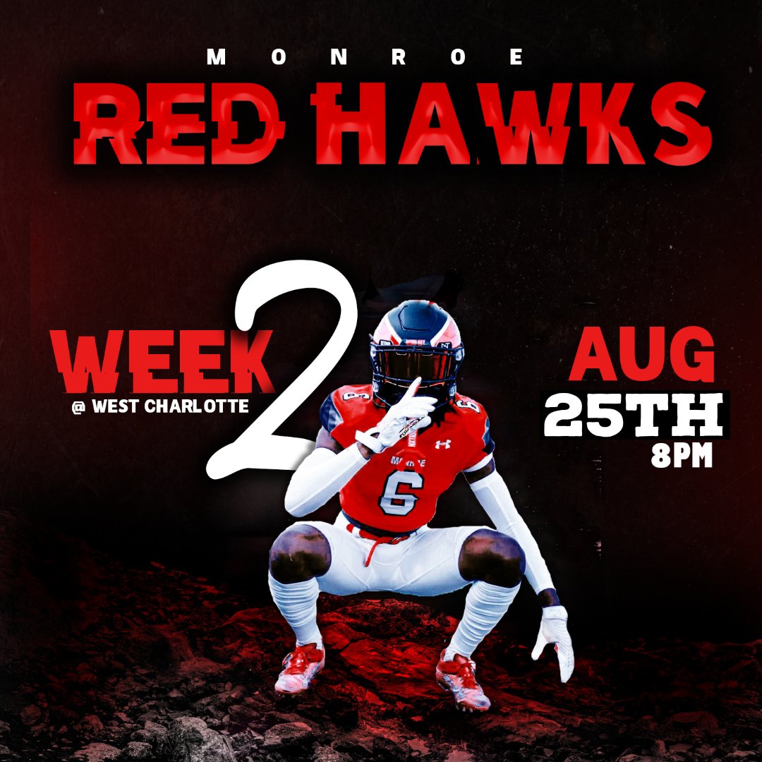 Monroe Redhawks Football π (@monroe_redhawks) on Twitter photo Redhawk nation come out this Friday as your Hawks travel up to West Charlotte! Also kickoff time has been changed from 7pm to 8pm due to heat.
#LeaveNoDoubt
<a href="/MonroeHSNC/">Monroe High School (NC)</a> <a href="/MHS_Redhawks/">MHS_Athletics</a>
<a href="/pepman704/">Matt Morrow</a> <a href="/UCNCFootball/">Tim Winters</a>
Tickets: westcharlotteathleticzone.com/tickets/ Redhawk nation come out this Friday as your Hawks travel up to West Charlotte! Also kickoff time has been changed from 7pm to 8pm due to heat.
#LeaveNoDoubt
<a href="/MonroeHSNC/">Monroe High School (NC)</a> <a href="/MHS_Redhawks/">MHS_Athletics</a>
<a href="/pepman704/">Matt Morrow</a> <a href="/UCNCFootball/">Tim Winters</a>
Tickets: westcharlotteathleticzone.com/tickets/