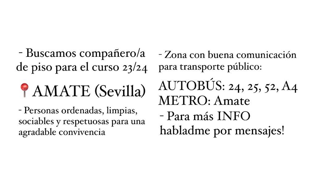 ivaancresspo's tweet photo. Buscamos compañerx de piso en SEVILLA (Amate) para el curso 23/24 📍📥
#Queydondeestudiar2023 #PisosSevilla #CotilleosUS #PisosEstudiante #PisosEnSevilla #Sevilla #US #UPO #LOYOLA https://t.co/WQNWFvpgJS