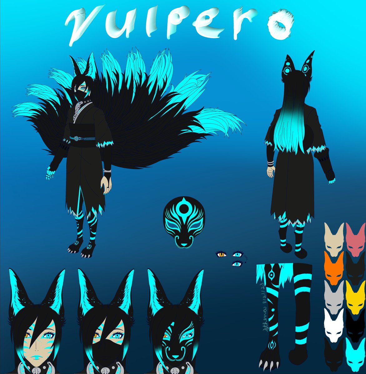 MaidenAthena's tweet photo. Another oc ref, Vulpero. He's a partially humanized Shadow/Demon who originally starts out as an ice elemental but if struck with fire, will change to a fire elemental, and vice versa. Touching the tips of his tails will afflict you with the current elemental status. https://t.co/OXRrs57QiF