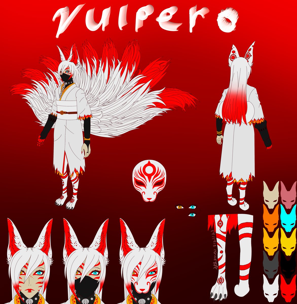 MaidenAthena's tweet photo. Another oc ref, Vulpero. He's a partially humanized Shadow/Demon who originally starts out as an ice elemental but if struck with fire, will change to a fire elemental, and vice versa. Touching the tips of his tails will afflict you with the current elemental status. https://t.co/OXRrs57QiF