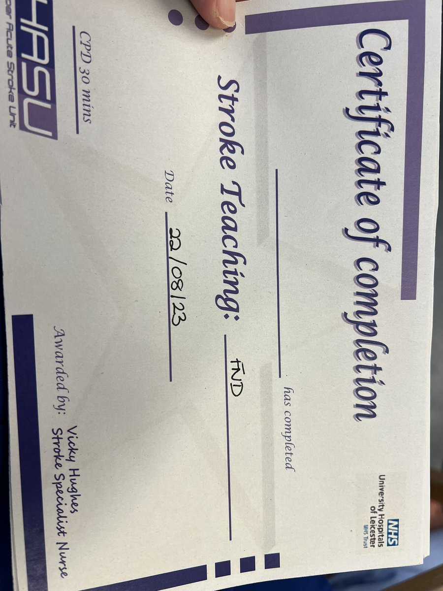 Certificates all around for our stroke teaching on FND this afternoon. Thank you to Sharafath for your teaching session.