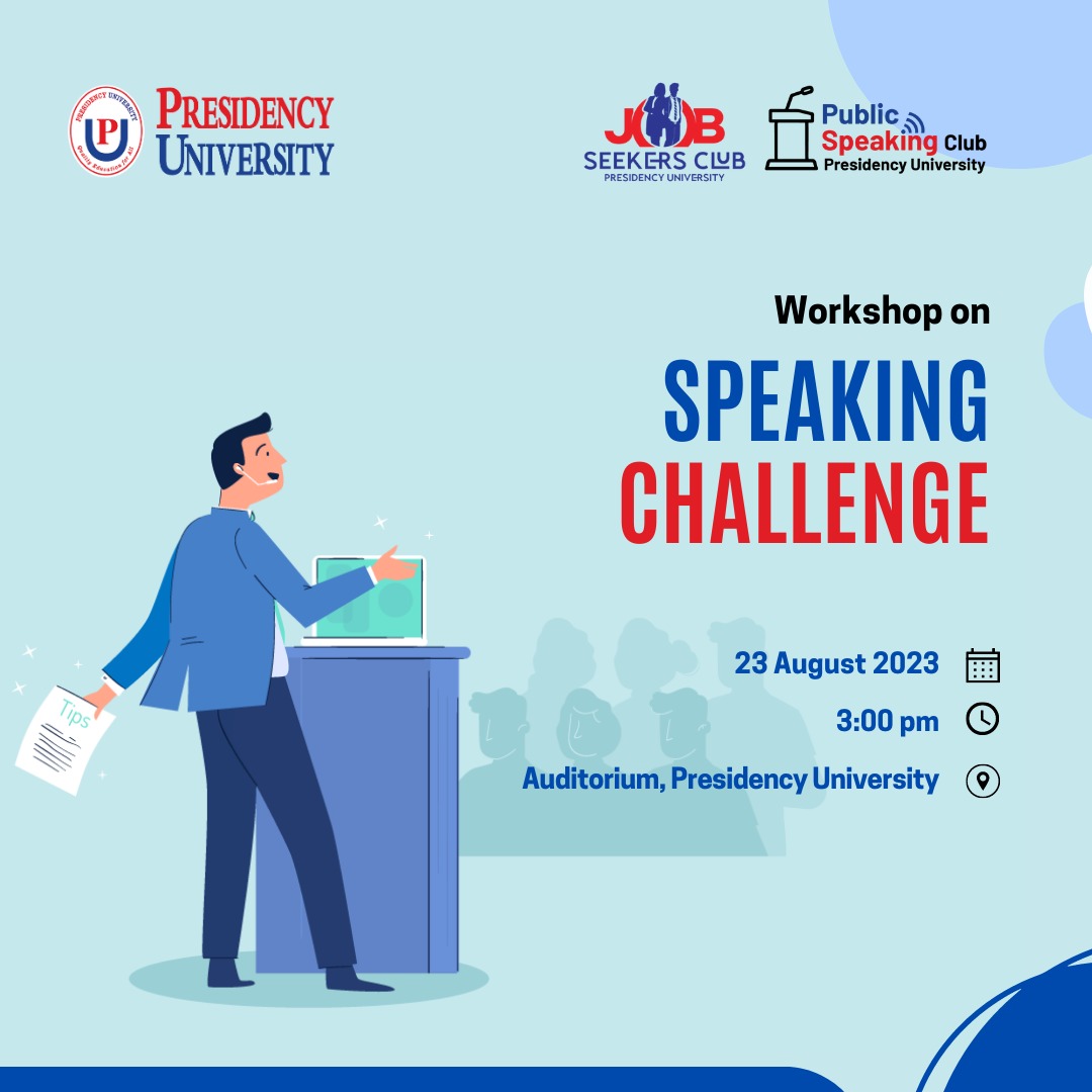 presidencyuniv's tweet image. 📢 Elevate Your Voice: Unveiling the Upcoming &quot;Speaking Challenge&quot; Workshop by the Office of Student Affairs and Career Services! 🗣️🚀

#SpeakingChallenge #EmpowerYourVoice #StudentDevelopment #EffectiveCommunication