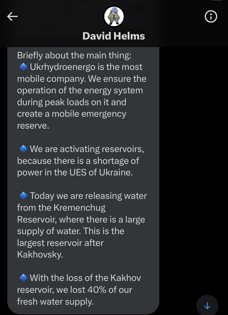 BruckenRuski's tweet photo. From Ukraine’s Hydroelectric & water storage company @Ukrhydroenergo an update of their system and current operational status.
H/T @davidhelms570 for keeping an 🦅eye on status of the Dnipro river as well as his excellent weather reporting and #NAFOweather #MudReport predictions.🙏🏼