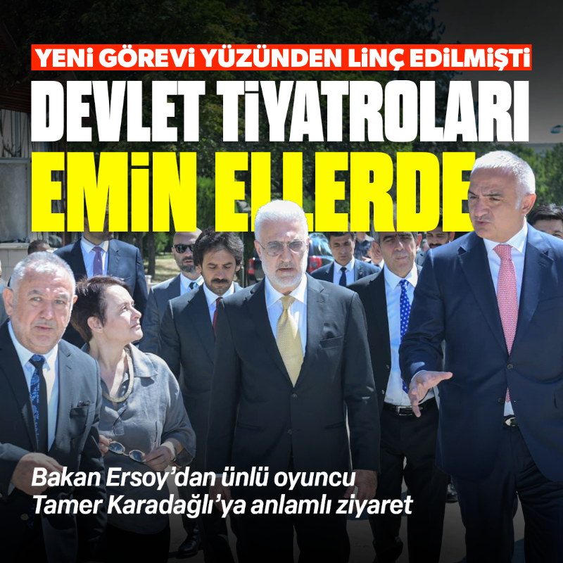 yenisafak's tweet photo. Kültür ve Turizm Bakanı Mehmet Nuri Ersoy, Devlet Tiyatroları Genel Müdürlüğü'ne atanan Tamer Karadağlı'yı ziyaret etti.