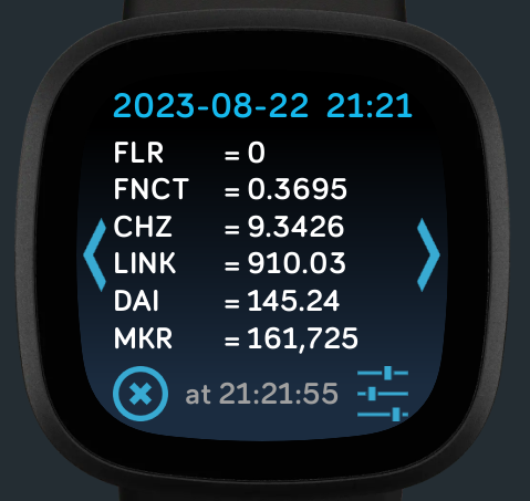 NOVY_NN's tweet photo. Fitbit Versa3/Senseで動作する仮想通貨（暗号資産）のレートを表示するアプリ「CryptoChecker」更新しました。
https://t.co/zYtUzyMVeX
DOT,FLR,FNCT,CHZ,LINK,DAI,MKR,MATICに対応しました。
OMGは対象外としました。
FLRのレートはコインチェックさんが公開してくれれば表示されるはずです。 https://t.co/gaFJtznAY7
