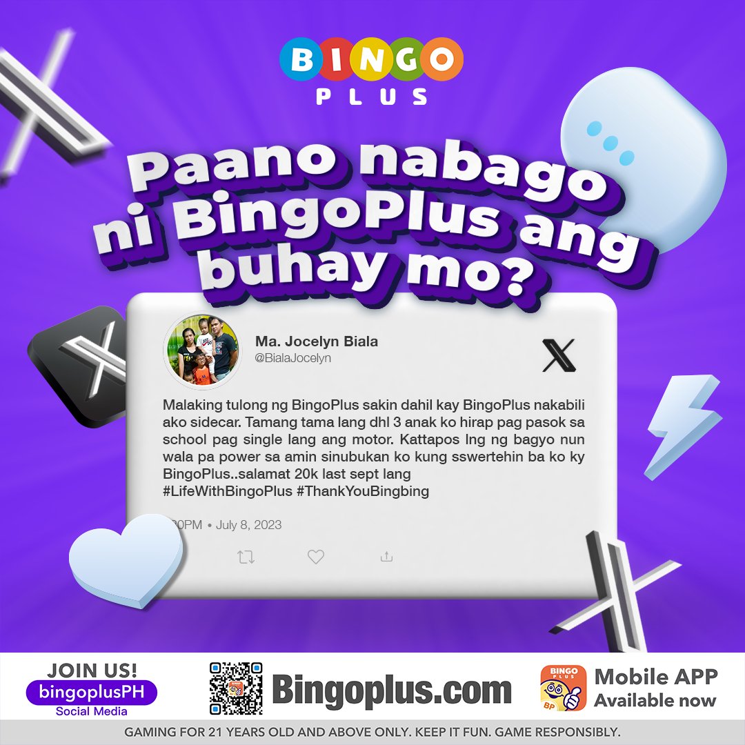 Bingoplusph's tweet photo. Salamat sa'yong suporta! Mabuhay ka! 💜
#BingoPlus #LifeWithBingoPlus #BingoPlusPH #Tuesday #winnersniBingbing #TuesdayFeature #kaBingoPlus https://t.co/DJWbxnIvaZ