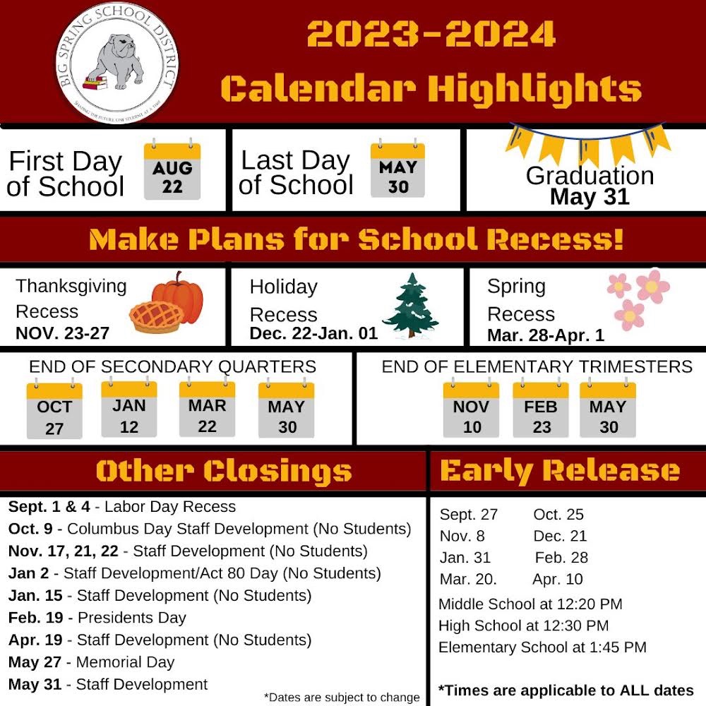 🎉 WELCOME BACK, BULLDOGS! 🗓️ To help you make the best of the 2023-2024 school year, we have highlighted some important dates! ➡️ Visit tinyurl.com/ym9fxeya for the full academic calendar. We are looking forward to another exciting year! #BSSDproud