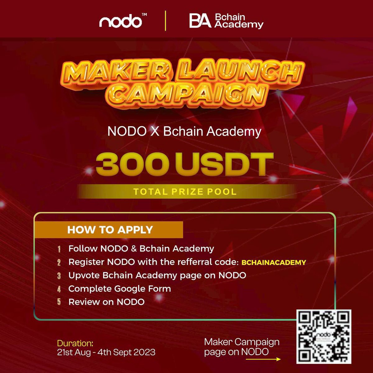 _bchainafrica's tweet image. Join the BChain x NODO campaign to win from 300 $USDT total rewards!

- Follow @_bchainacademy + @Official_NODO
- Register on NODO with the referral code BCHAINACADEMY
- Upvote + Review BChain: buff.ly/3P3AREe 
- Fill out: buff.ly/3qBJkFv 

Ends on 4 Sep 2023!