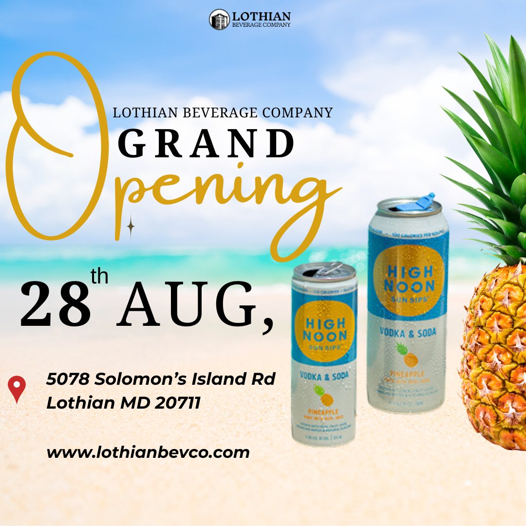 LothianBevCo's tweet photo. Join us in celebrating a momentous occasion on August 28th – the grand opening of Lothian Beverage Company!

#LothianBeverageMagic #opening #openingday #lothian #lothianvodka #grandopening #openingsoon #vodkasoda #beverage #flavorfusion https://t.co/uf6vKLo86w
