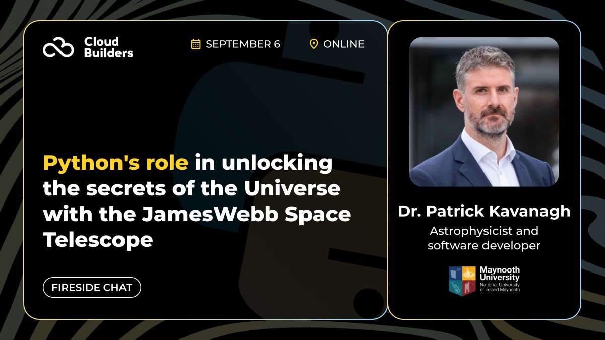 🎙️ Wow! <a href="/paddyk_astro/">Paddy Kavanagh</a>, astrophysicist and software developer from <a href="/MaynoothUni/">Maynooth University</a>, will join us with a live fireside chat. Don’t hesitate to prepare your question! He'll delve into #Python's role in unlocking the Universe's mysteries through the #JWST 🌌
Join a cosmic journey at