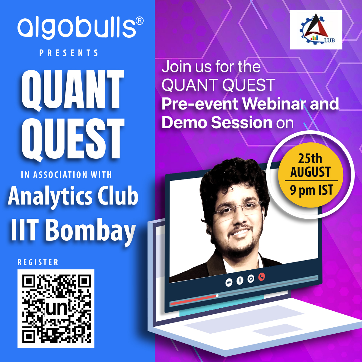 AlgoBulls's tweet image. Join us for the Quant Quest pre-event webinar and demo session on August 25th at 9 PM IST. Register for #QuantQuest: unstop.com/competitions/7…
.
.
.
#QuantQuest #AlgoBulls #TradingStrategies #TradingCompetition #QuantitativeTrading #AlgorithmicTrading #TradingJourney @iitbombay