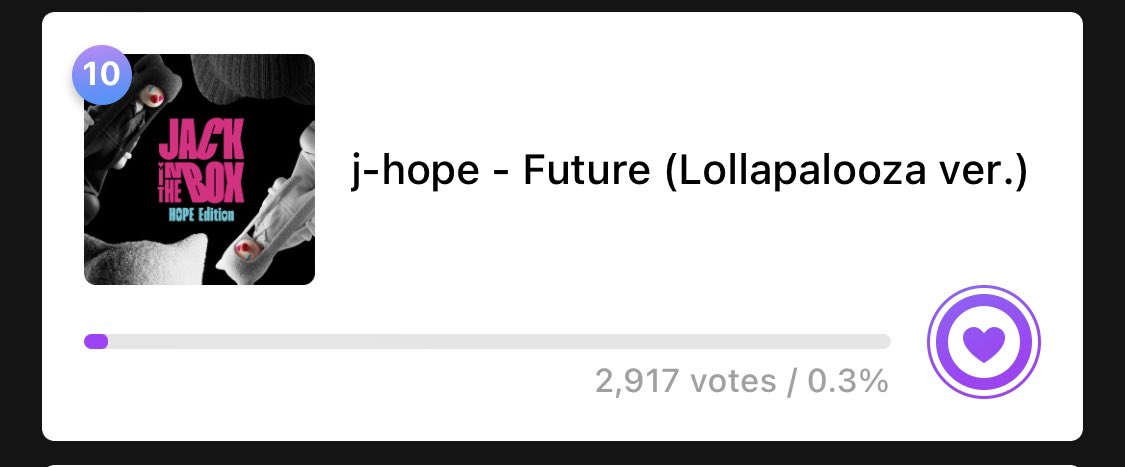 voteforjhsw's tweet photo. [🗳️] MUBEAT: SHOW! MUSIC CORE Global pre-voting

J-hope - Future (Lollapalooza version) is nominated on Music Core global pre-voting via Mubeat app, cast all your votes now!

🗓️ 8.22 ~ 8.24 (kst)
🔗 https://t.co/UiYvoFMIAt

3 💜are used for 1 vote!

#jhope https://t.co/7cxyLdS3ih