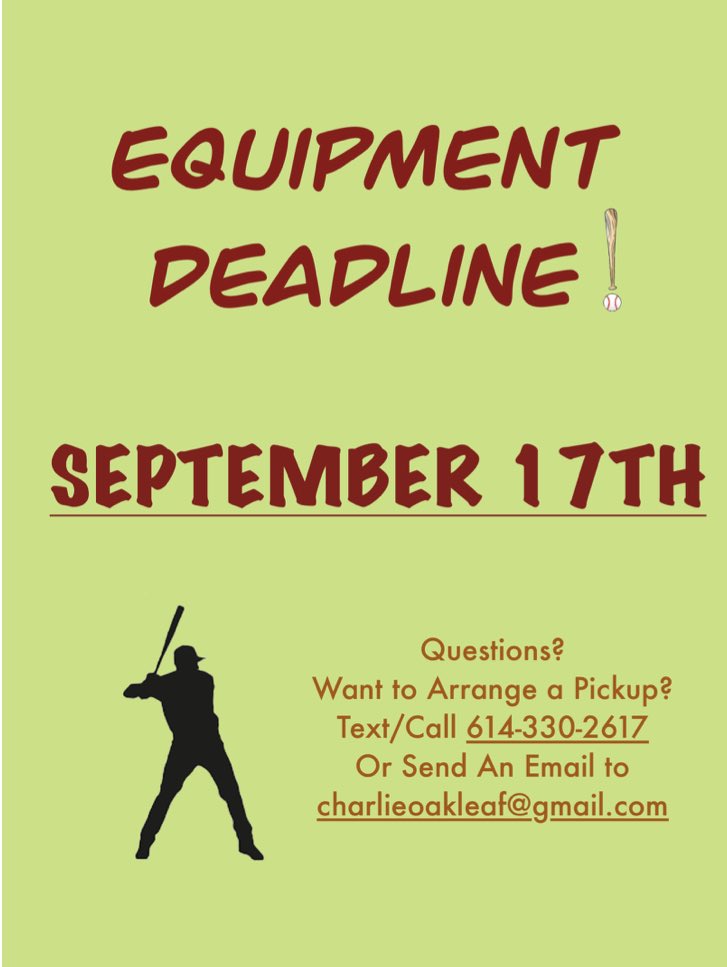 The deadline for my equipment collection will be September 17th. Please get any equipment you would like to donate to me by then!! 
<a href="/NAEagleBaseball/">NAEaglesBaseball</a>