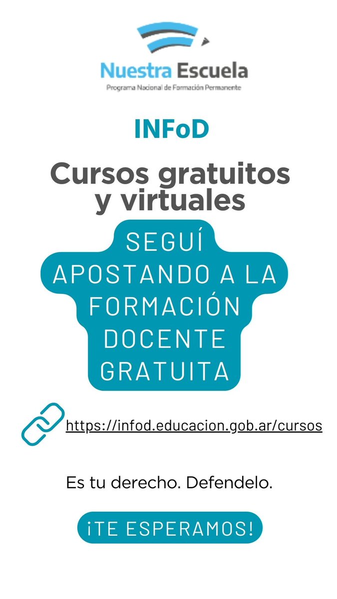 PatriaCompa's tweet photo. Por una capacitación para todas y todos, de calidad, virtual y gratuita.
La educación nos salva!!
#INFoD https://t.co/MqlvySBozG