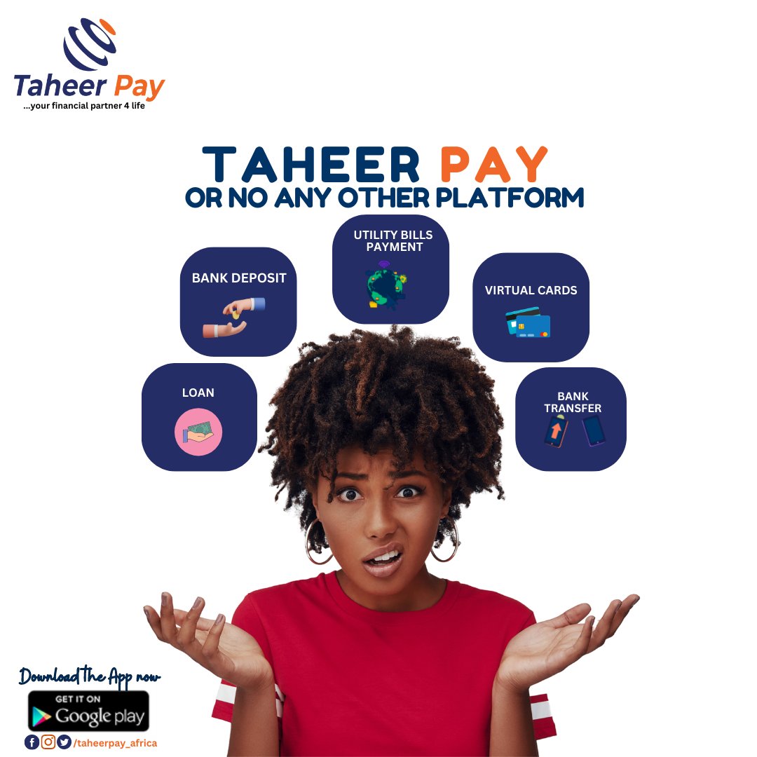 TaheerpayAfrica's tweet photo. Only Taheer Pay does it best, Utility bills payment, Swift Transfers and Deposit, Virtual cards, Loan and more. #TaheerPay #StreamlinedPayments #OnlinePayments https://t.co/V3BauOhxgT