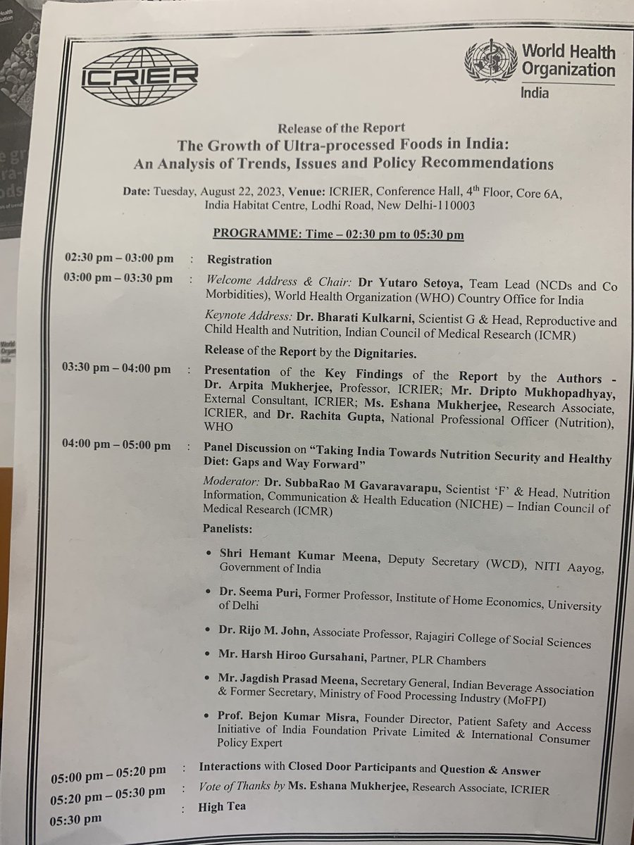 panel discussion organised for release of report on growth of ultra processed food in🇮🇳 highlighted how government through taxation policies, food regulators by raising consumer awareness can deal with the challenges. Does industry has a role in it? @ATNIndex <a href="/_NVWA/">Nederlandse Voedsel- en Warenautoriteit</a>