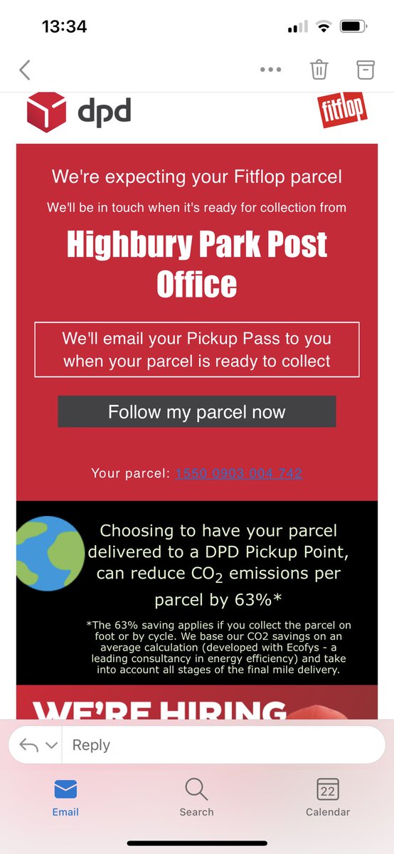 betsytobin's tweet photo. @DPDCare extremely disappointed in your service! Paid for overnight delivery on the 18th to my local post office (and DPD collection point). Rec’d email on 19th saying it was unsuitable for that collection point and would be sent to my home instead on Mon 21. THEN sent this: https://t.co/pjte0uWwL6