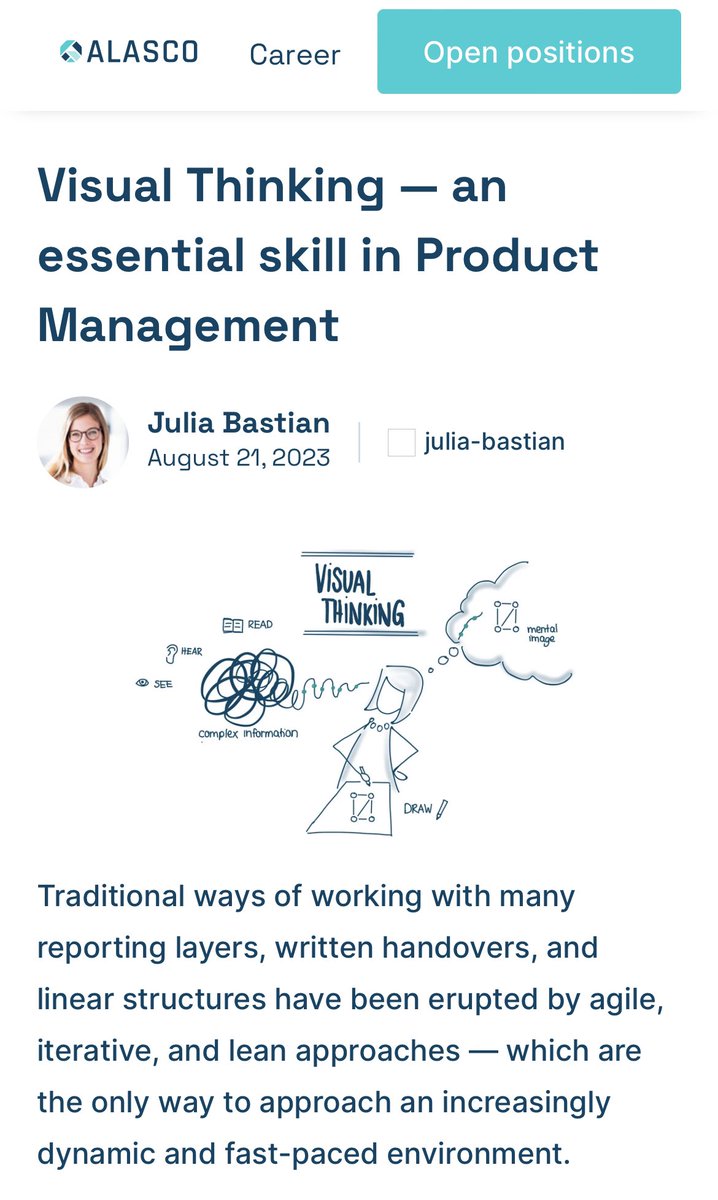 tech_alasco's tweet image. Have you ever wondered what Visual Thinking and Product Management have in common? If so, check our latest blog post from Julia Bastian (VP of Product)
alasco.tech/2023/08/21/vis…
#pm #visualthinking #tech #b2b