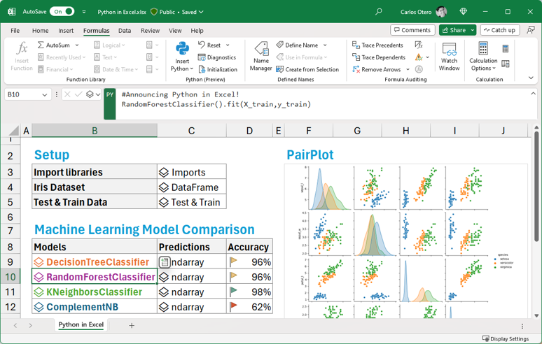 We built a thing! #Python in #Excel - now in preview, brings the best of Python analytics straight to the Excel grid. I cannot wait to see what our community builds leveraging pandas, matplotlib, scikit-learn, and more!
See: techcommunity.microsoft.com/t5/excel-blog/…