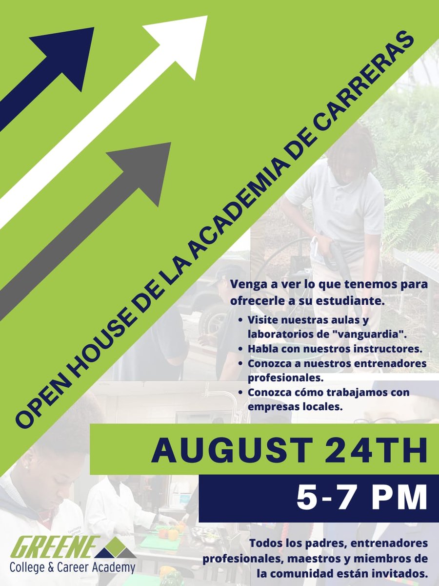 Don't miss the GCCA Open House this Thursday, August 24, 5-7 p.m. 🏫Come see what the GCCA offers our students! Parents, you can tour state of the art classrooms and lab spaces, talk with the instructors, meet your student's career coach, and more. The whole community is invited!