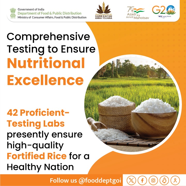 fooddeptgoi's tweet image. A total of 57 labs are operational across India to facilitate the testing of Fortified Rice Kernels (15 labs) &amp;amp; Fortified Rice (42 labs) and to ensure the quality of rice fortification across the nation.    
#SampoornaPoshanSwasthJeevan #TotallySafe #RiceFortificationSeminar2023