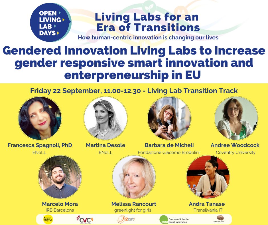 📣Join us for #OLLD23 captivating session “Gendered Innovation Living Labs to increase gender responsive smart innovation and entrepreneurship in the EU”!

🎯Book your spot and register now: bit.ly/3Hk3p8p