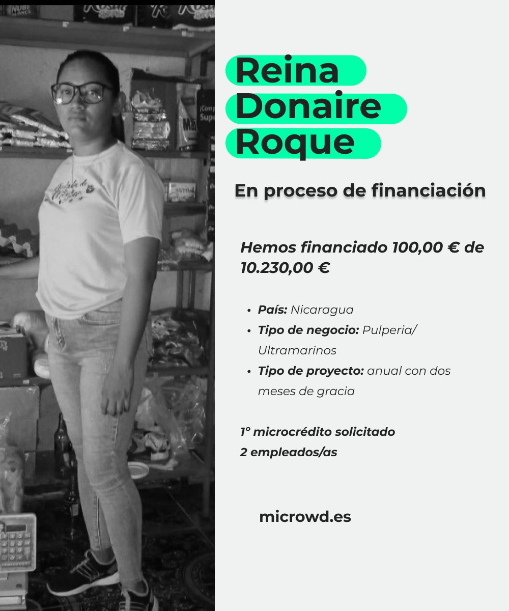mi_crowd's tweet image. 🇳🇮Te presentamos a Reina y su tienda en Nicaragua.

📈Descubre este proyecto rentable, invierte y cambia el mundo a través del capitalismo social en el siguiente enlace:

microwd.es/ficha/?proyect…

#microwd #economiasocial #mujerextraordinaria #nicaragua