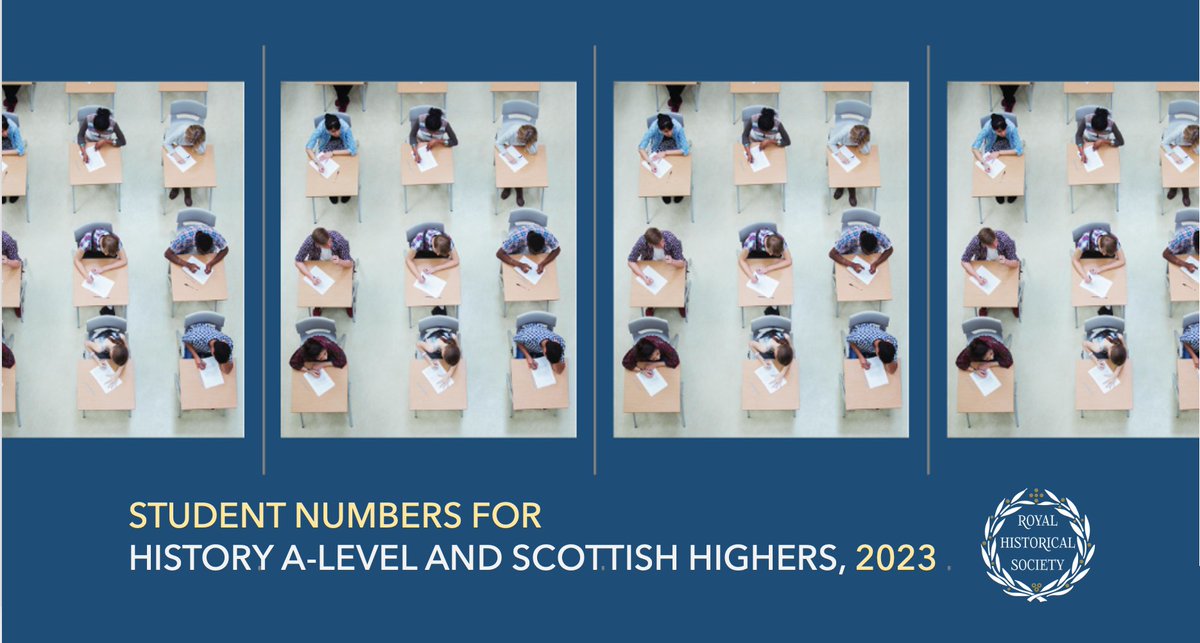 New on @RoyalHistSoc blog: bit.ly/45fLrha Last week's #alevelresults2023, and those for Scottish Highers earlier in August, provide opportunities to assess student numbers for #History, and trends in enrolment over time and against other subjects 1/2 #twitterstorians