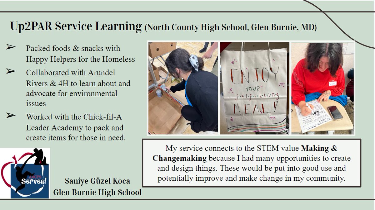 This summer many of our students were serving their community. Saniye, a <a href="/GBHSaacps/">Glen Burnie High School</a> superstar completed her hours at our #AACPSAwesome summer service camp. We love seeing our students making connections to their learning while serving. #Serve23