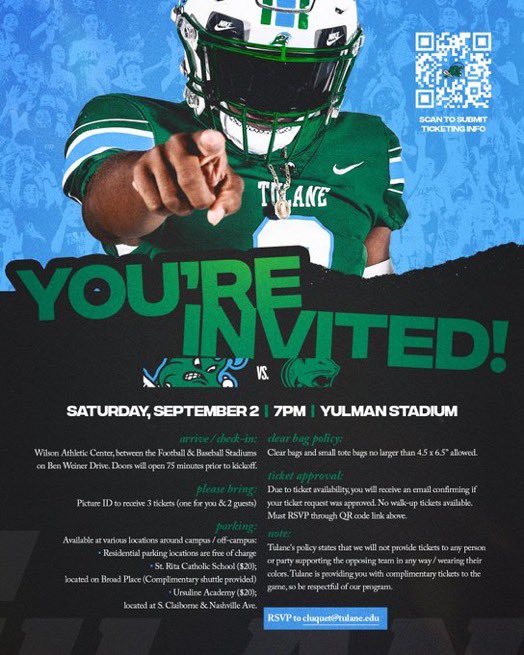 Thank you for the invite 💙💚 @PatAllenTulane <a href="/wesley_fritz/">Wes Fritz</a> <a href="/GreenWaveFB/">Tulane Football</a>