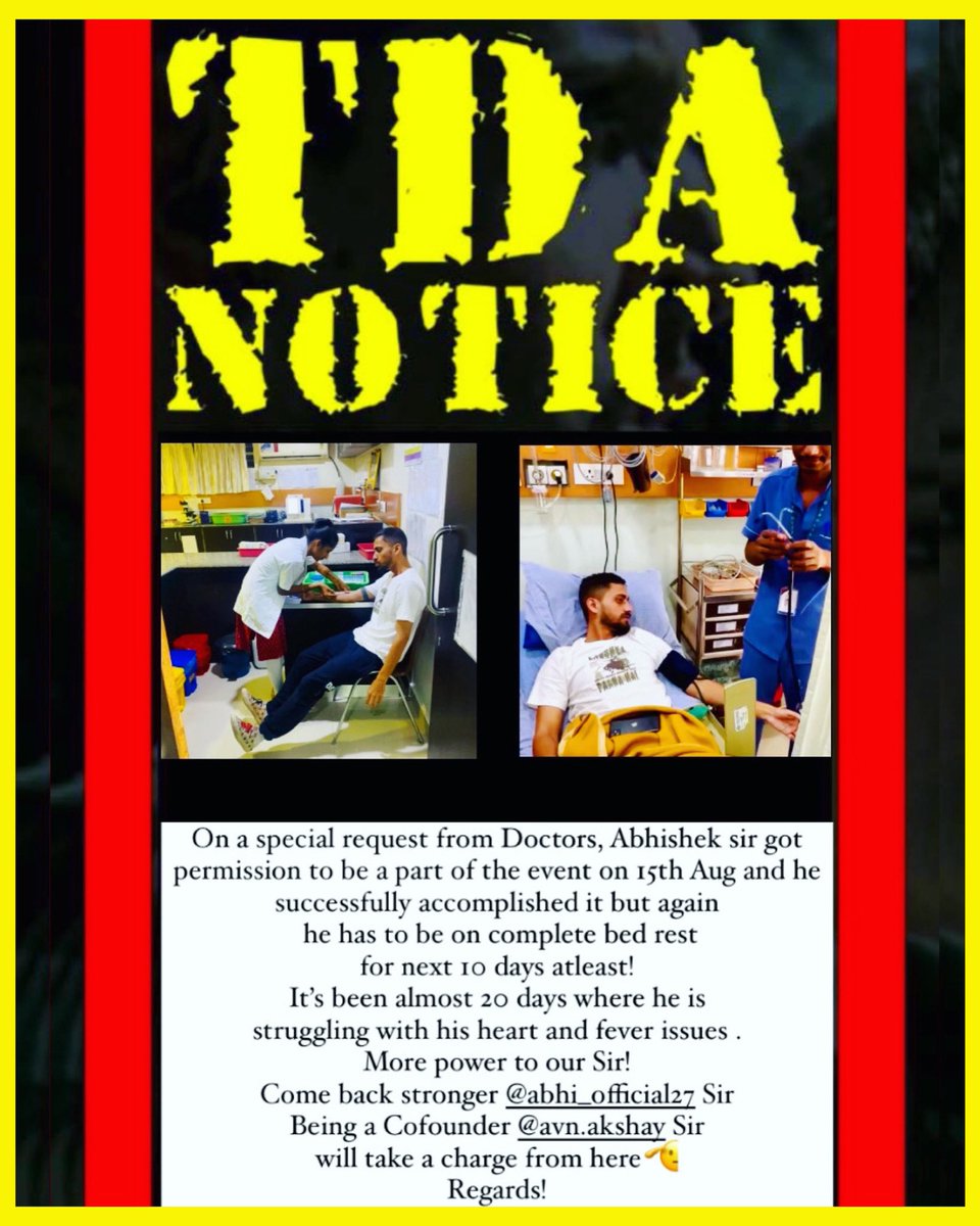 AcademyTDA's tweet photo. You are a winner more than a fighter @abhi_official27 sir. We have every reason to believe that you will fight the sickness and come back as a winner. Wish your fast and quick recovery dear!
Regards,
Team TDA

#tdafamily #tdaacademy #tdawarriors https://t.co/jCQdJ0PK5y