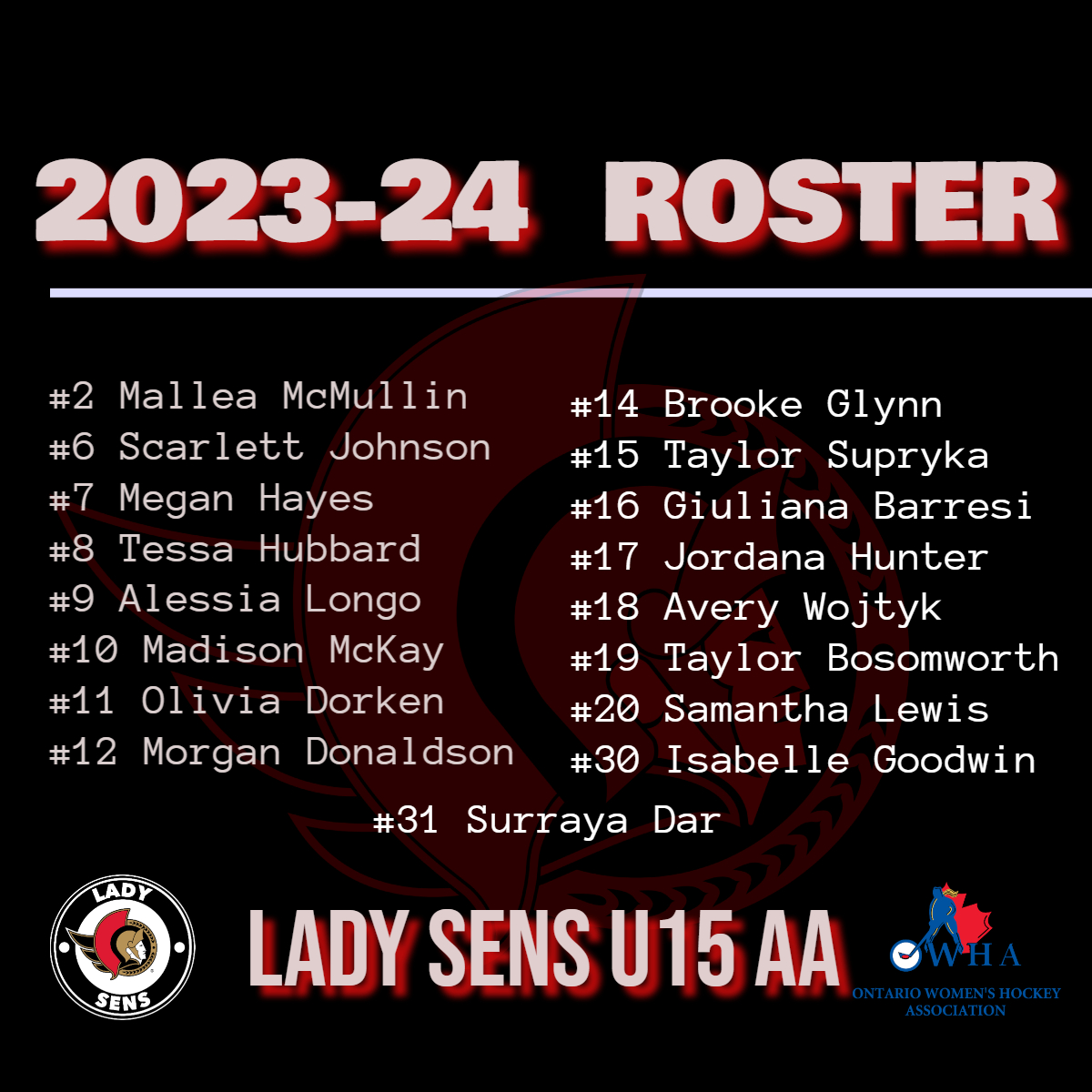 Introducing U15AA roster for the 2023-204 Season! Stay Tuned for Player Bios #gosensgo