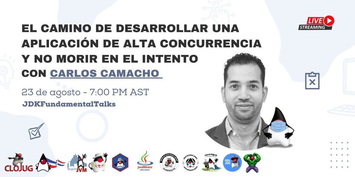 javamexico's tweet image. 📣 Siguiendo con las #JDKFundamentalks en conjunto con las comunidades de #JavaLatam, esta vez tendremos a @ccamachog explicándonos como desarrollar aplicaciones de alta concurrencia.
🕐 MAÑANA a las 5 pm.
👉 Registro en la página de meetup de @java_gdl :…