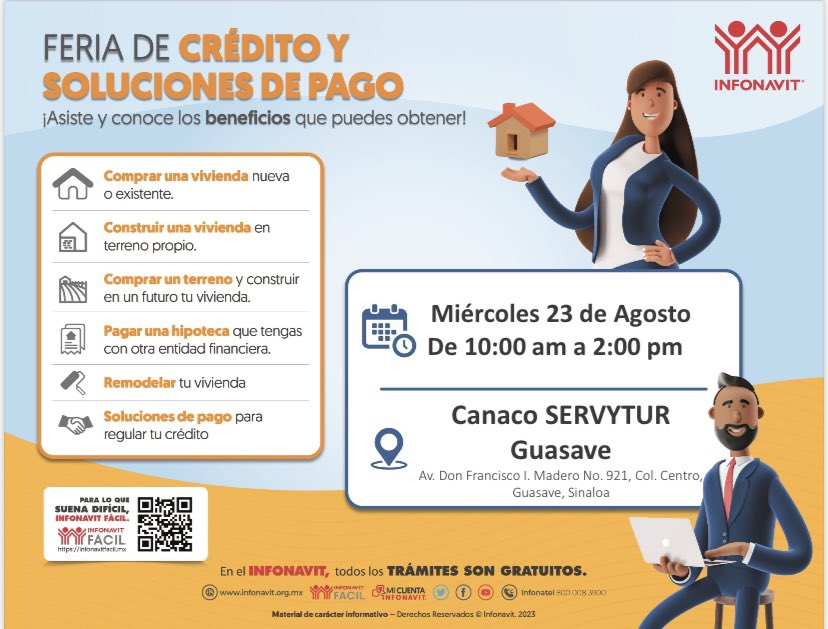 Adolfoeverdugo's tweet photo. 📌 #FeriaDeCréditoySolucionesDePago 👉🏿 @Infonavit #Sinaloa los espera mañana en Canaco SERVYTUR Guasave de 10 a 14 hrs con todos los servicios. #CréditoInfonavit #Mejoravit #Solucionesdepago #MiCuentaInfonavit #Crediterreno #Construyo #PagoPasivos #Todoslostramitessongratuitos https://t.co/Ng3Za4sdkB