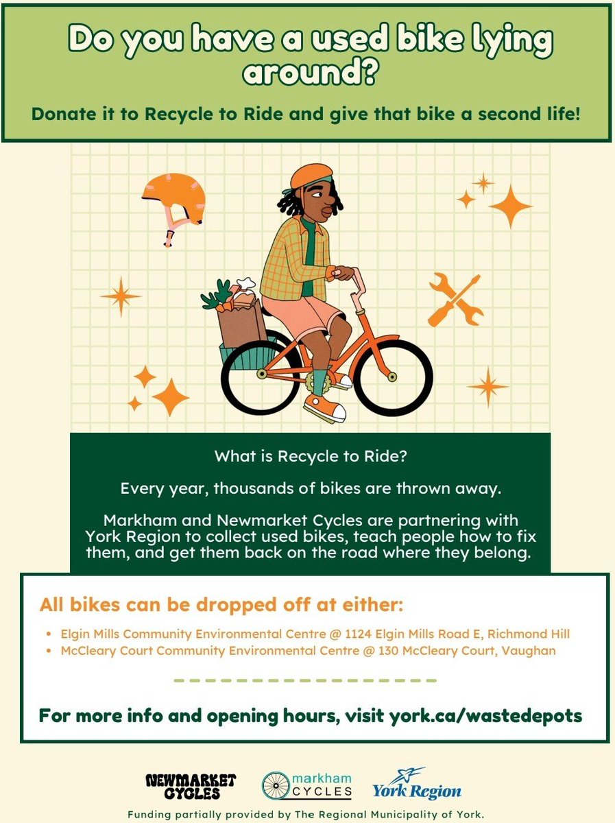 Recycle to Ride: Any bicycles we get will be salvaged or refurbished and donated back to the community. That unwanted bike can make a real difference in someone's life, so help us get it back on the road where it belongs! See image for details.