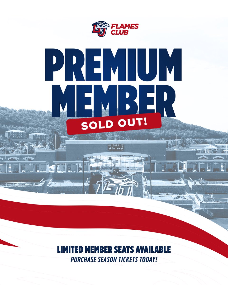 SOLD OUT‼️ Flames Club Premium Member seats are officially sold out for the 2023 @LibertyFootball season! We still have limited Member seating available, so be sure to purchase your season tickets today! Call/text us at (434) 582-CLUB or visit: liberty.evenue.net/cgi-bin/ncomme…