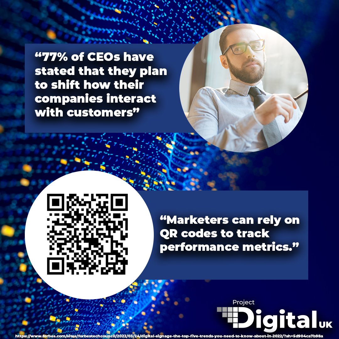 Pro_DigitalUK's tweet photo. According to Forbes, Digital Signage is the way to go when interacting with your customers... Why not start advertising today with Project Digital UK?! #DigitalSignage #PeformanceMetrics #DigitalMarketing  #TechTrends #BusinessGrowth https://t.co/YAvOCwvmzZ