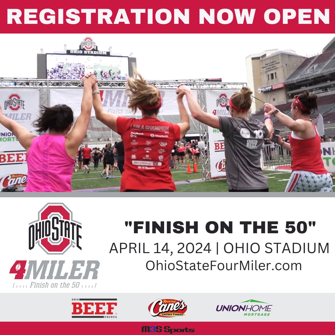 M3S Sports (@m3ssports) on Twitter photo REGISTRATION IS OPEN! Celebrate Football, Fitness & <a href="/OhioStAthletics/">Ohio State Buckeyes 🌰</a> on April 14, 2024, at the Ohio State 4 Miler. All participants receive a spring game ticket. Register at hubs.ly/Q01_RY-w0
#finishon50 #gobucks REGISTRATION IS OPEN! Celebrate Football, Fitness & <a href="/OhioStAthletics/">Ohio State Buckeyes 🌰</a> on April 14, 2024, at the Ohio State 4 Miler. All participants receive a spring game ticket. Register at hubs.ly/Q01_RY-w0
#finishon50 #gobucks