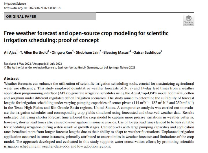 AgWater_Irri's tweet photo. New article update. Thank you @visualcrossing for providing us with the historical forecast data. #irrigation #AquaCropOSPy
https://t.co/NSgs7JvCSK https://t.co/FP6dyhQwKk